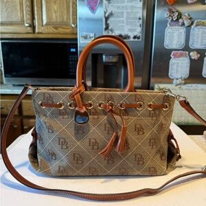 Dooney Bourke Brown  Monogram Canvas  Leather Tassel Tote Shoulderbag